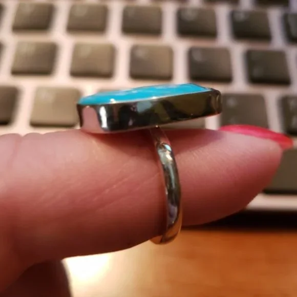 Turquoise  Tehya Oyama Solitaire in .925 sterling SZ 6 - Picture 2 of 2